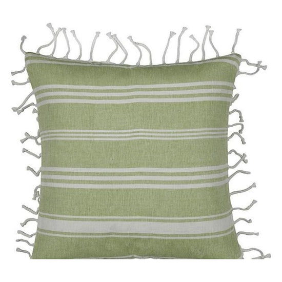 Fresh Green & White Striped Cushion Cover with white knotted edging