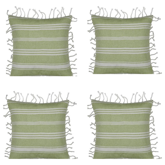 Pack of 4 Fresh Green & White Striped Cushion Cover with white knotted edging