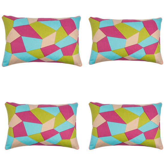 Pack of 4 Geo Green Geometric Design Rectangle 40x60cm Cushion Covers