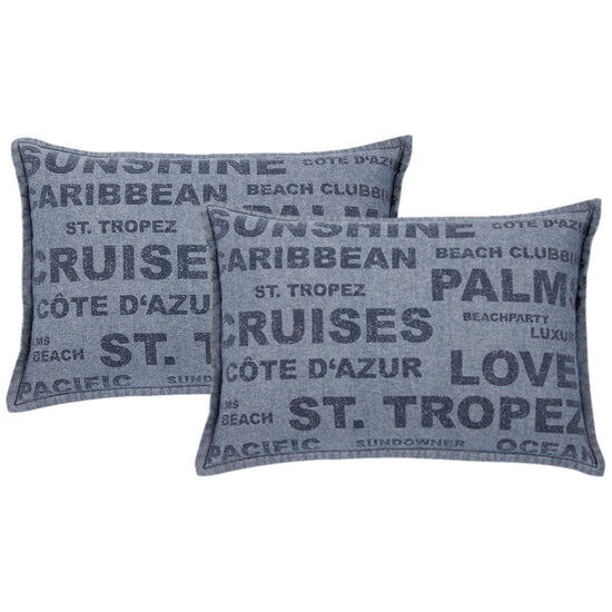 Pack of 2 Denim Sunshine Wording Cushion Cover Cruises, Caribbean, Love etc