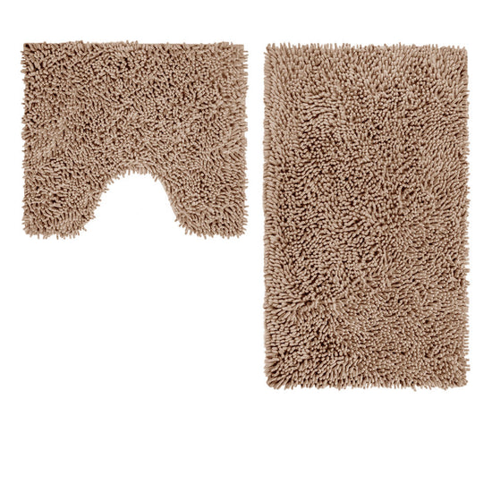 2 Pce Shaggy Toggle 100% Cotton Bath Mat Set Mocha