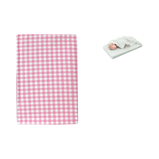 Checked Pink Bassinet Fitted Sheet with a Flat Sheet Sewed Attached