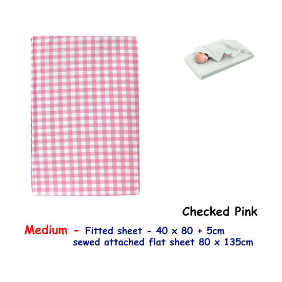 Checked Pink Bassinet Fitted Sheet with a Flat Sheet Sewed Attached