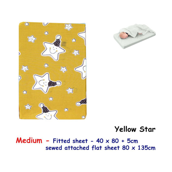 Yellow Star Bassinet Fitted Sheet with a Flat Sheet Sewed Attached