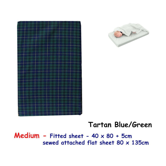 Tartan Blue Green Bassinet Fitted Sheet with a Flat Sheet Sewed Attached