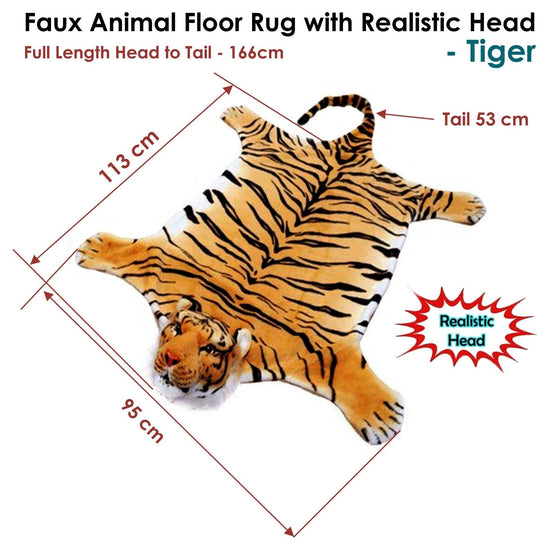 Faux Animal Floor Rug with Realistic Head Wild Tiger