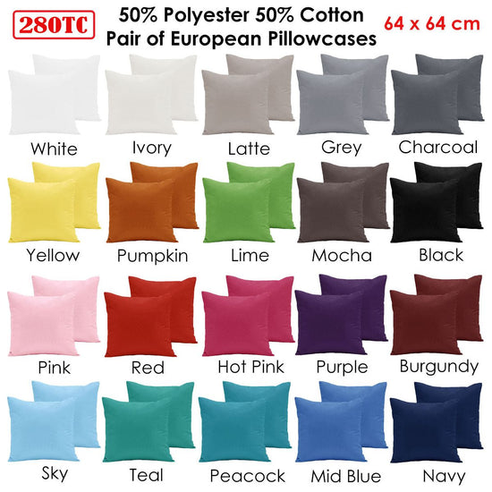 Pair of  280TC Polyester Cotton European Pillowcases Sky