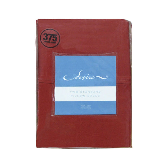 Pair of Cotton Standard Pillowcases 375TC Burgundy