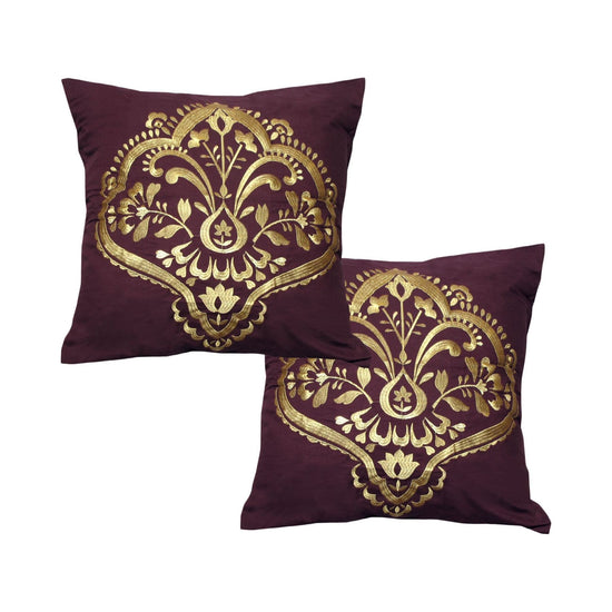 Pair of Oriental Style European Pillowcases Henna Plum