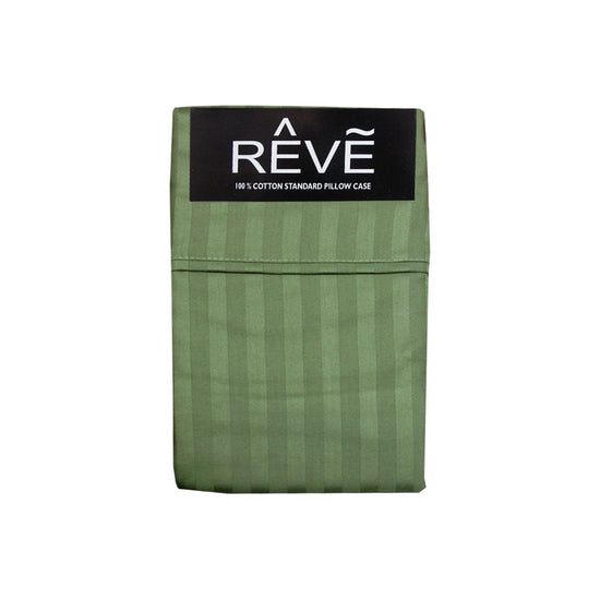 Pair of Reve 100% Cotton Standard Pillowcases 48 x 74 cm Narrow Stripe Olive