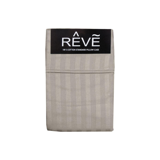 Pair of Reve 100% Cotton Standard Pillowcases 48 x 74 cm Narrow Stripe Taupe