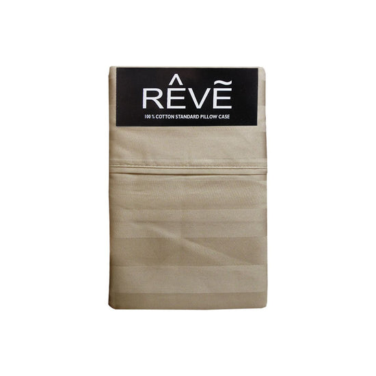 Pair of Reve 100% Cotton Standard Pillowcases 48 x 74 cm Vertical Stripe Latte