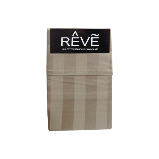 Pair of Reve 100% Cotton Standard Pillowcases 48 x 74 cm Wide Stripe Taupe