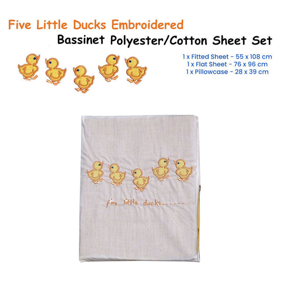 Five Little Ducks Embroidered Polyester Cotton Bassinet Size Sheet Set