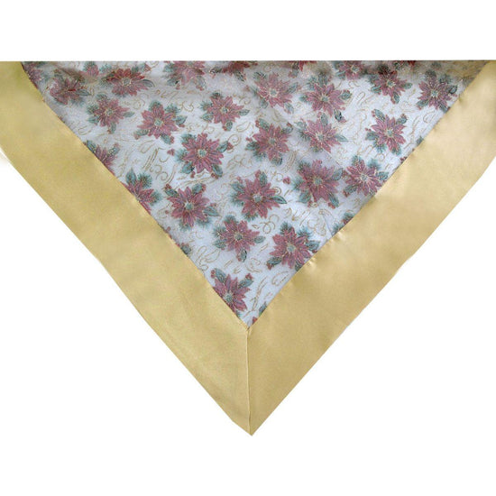 Gold Poinsettia Sheer Organza Glitter Table Cloth 150 x 305 cm