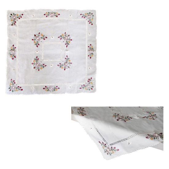 Victoriana White Applique Embroidered Table Topper 85 x 85 cm