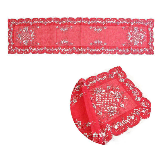 Aurora Beaded Table Runner Diamonte Sequin 40 x 180 cm Red