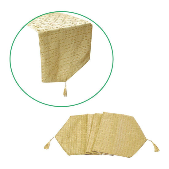 Faux Silk Jacquard Table Runner Gold 32 x 180 cm