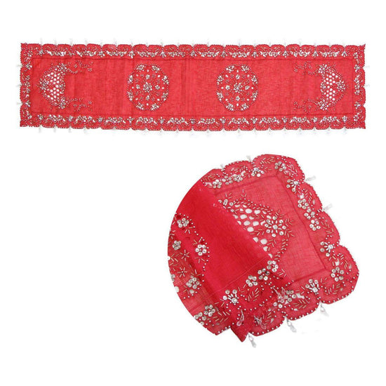 Stella Beaded Table Runner Diamonte Sequin 40 x 180 cm Red