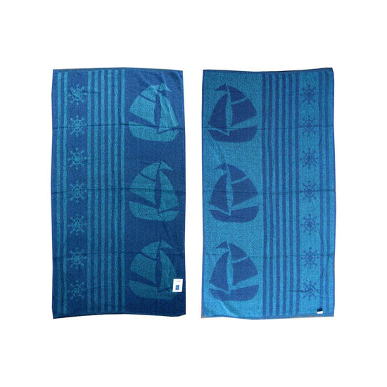 Set of 4 Imperfect Jacquard Terry Beach Towels Sail Boat