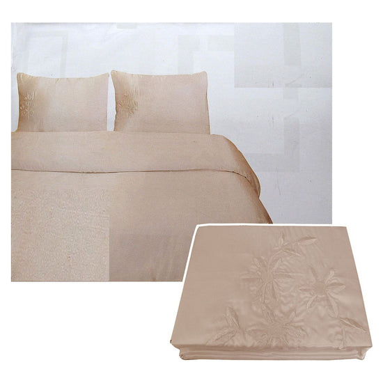 Tuberose Satin Embroidery Quilt Cover Set Latte Double