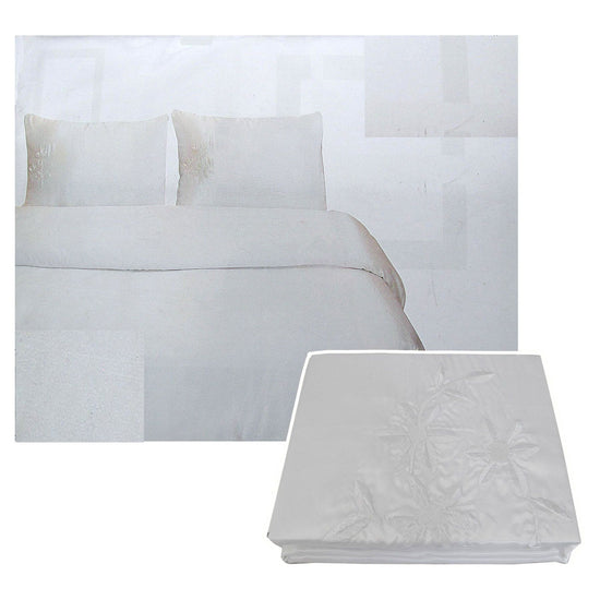 Tuberose Satin Embroidery Quilt Cover Set White Queen