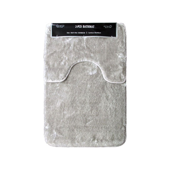 2 Pce Sorrento Plush Quality Non-slip Rubber Back Bath Mat Set Taupe