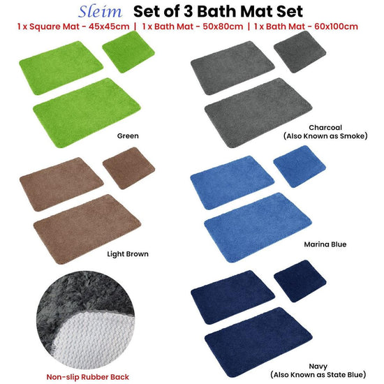 Sleim Set of 3 Bath Mat Set Navy (Also Known as State Blue)