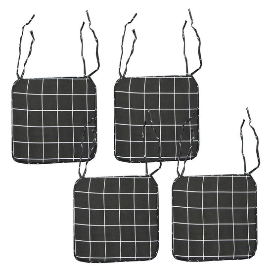 Set of 4 Square Chair Pads with Ties Checkered Charcoal