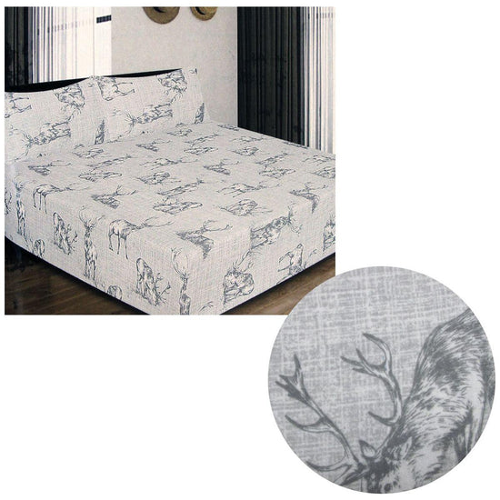 ICF Store Cotton Flannel Combo Fitted Sheet Set Queen Stag Deer