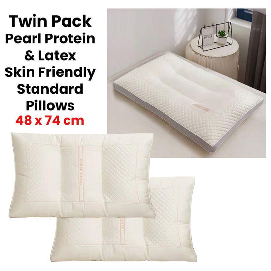 Twin Pack Pearl Protein & Latex Skin Friendly Standard Pillows 48 x 74 cm