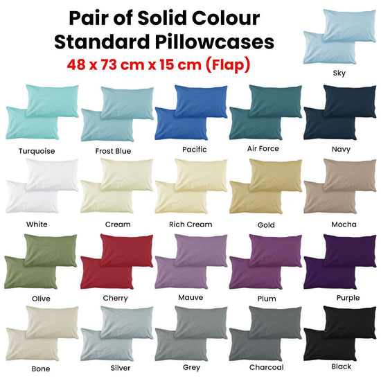 Pair of Solid Colour Microfiber Standard Pillowcases 48x73cmx15cm (Flap) Charcoal