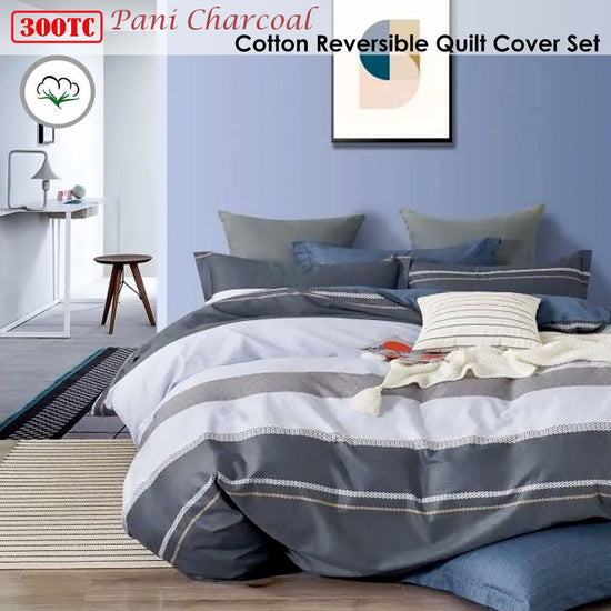 Pani Charcoal Reversible Quilt Cover Set King