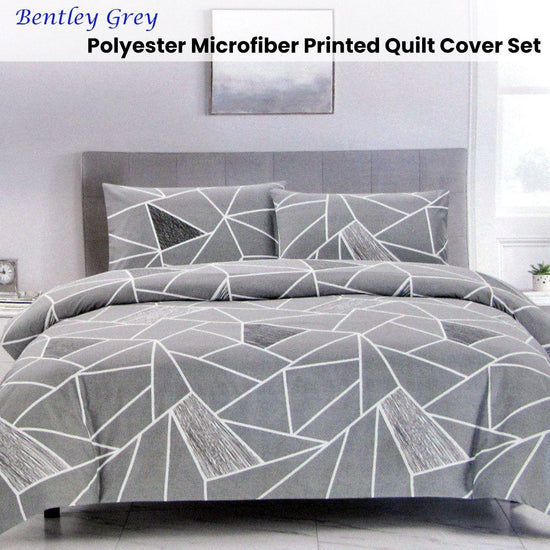 Artex Bentley Grey Quilt Cover Set Geometric Pattern Reversible Printed Microfiber Polyester Double