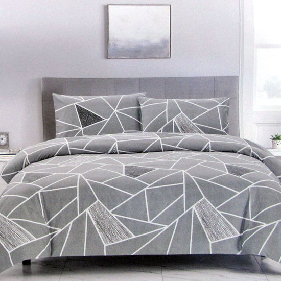 Artex Bentley Grey Quilt Cover Set Geometric Pattern Reversible Printed Microfiber Polyester Single