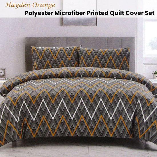 Artex Hayden Orange Quilt Cover Set Geometric Pattern Reversible Printed Microfiber Polyester King