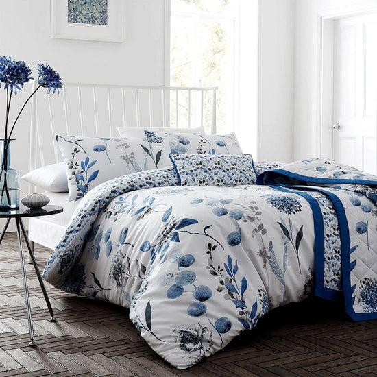 Ink Floral Blue Quilt Cover Set Super King