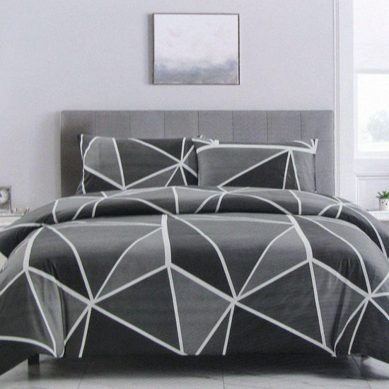 Artex Owen Charcoal Quilt Cover Set Geometric Pattern Reversible Printed Microfiber Polyester Single