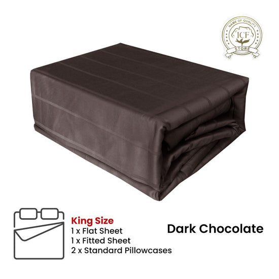 Dark Chocolate 800TC Luxury Cotton Self-Stripe Sheet Set King 40 cm Wall King