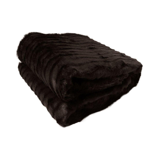 Faux Fur Striped Throw Rug Dark Chocolate