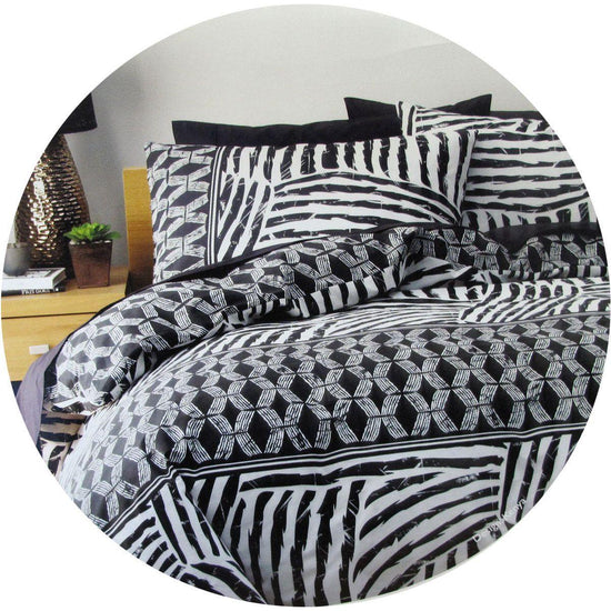 Homeport Kenya Black Printed Geometric Quilt Cover Set Double