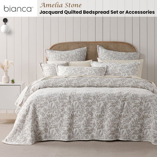 Bianca Ameila Stone Jacquard Quilted Foliage Bedspread Set King