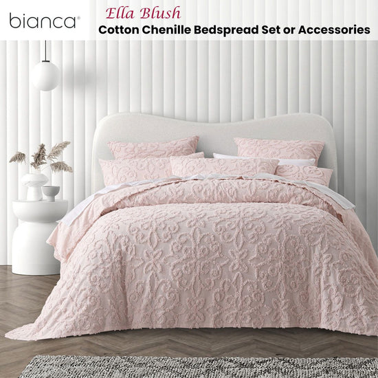 Bianca Ella Blush Cotton Chenille Floral Bedspread Set King Single