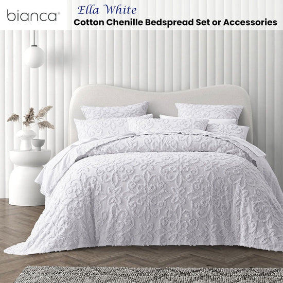 Bianca Ella White Cotton Chenille Floral Bedspread Set Super King