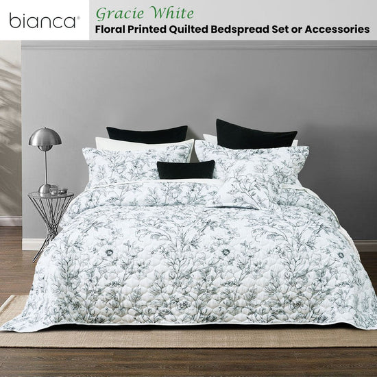 Bianca Gracie White Floral Printed Quilted Bedspread Set Super King