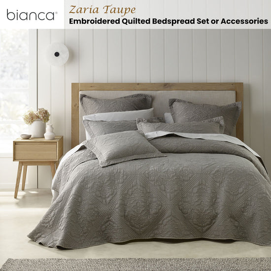 Bianca Zaria Taupe Embroidered Bedspread Set King