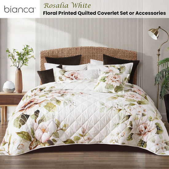 Bianca Rosalia White Floral Printed Quilted Polyester Coverlet Set Single/Double