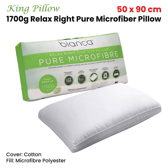 Bianca 1700g Relax Right Pure Microfiber King Pillow 50 x 90cm