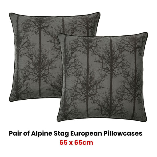 Bianca Pair of Alpine Stag Taupe European Pillowcases