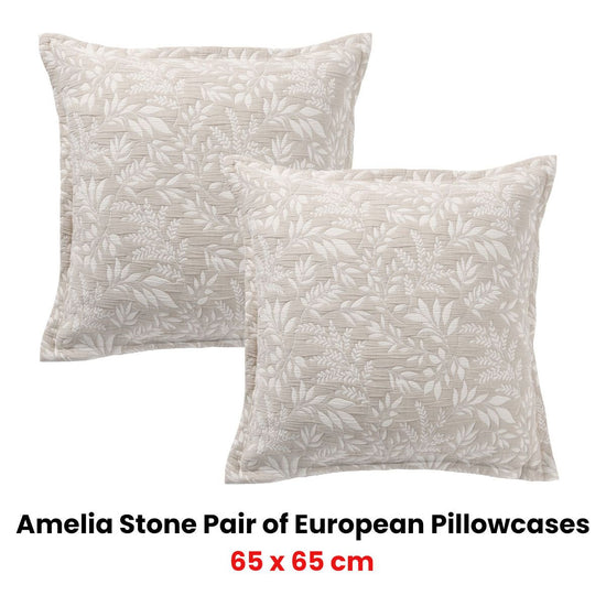 Bianca Pair of Ameila Stone European Pillowcases 65 x 65cm